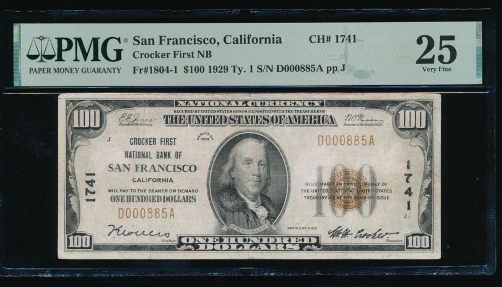 1929 $100 San Francisco CA National PMG 25