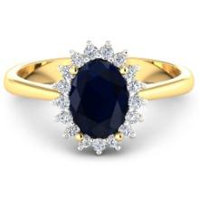 14KT Yellow Gold 2.10ct Blue Sapphire and Diamond Ring