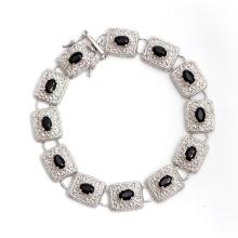 Plated Rhodium 7.85ctw Black Sapphire Bracelet