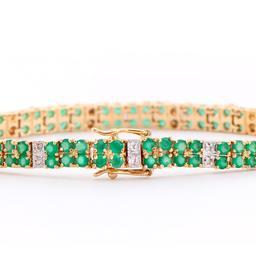 Plated 18KT Yellow Gold 7.00ctw Green Agate and Diamond Bracelet