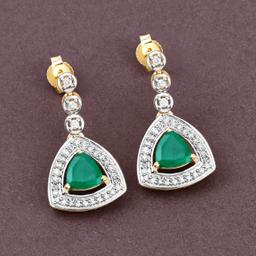 14KT Yellow Gold 1.39ctw Zambian Emerald and White Diamond Earrings