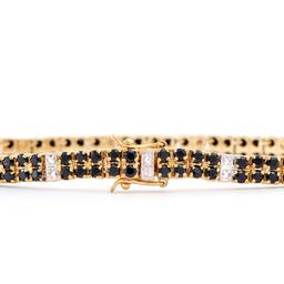 Plated 18KT Yellow Gold 9.15ctw Black Sapphire and Diamond Bracelet