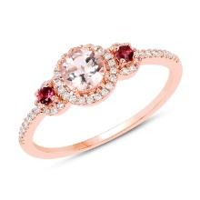 14KT Rose Gold 0.63ctw Morganite, Pink Tourmaline and White Diamond Ring