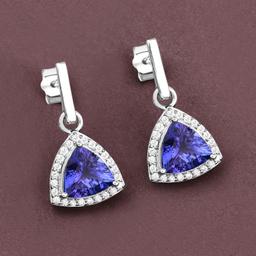 14KT White Gold 3.86ctw Tanzanite and White Diamond Earrings