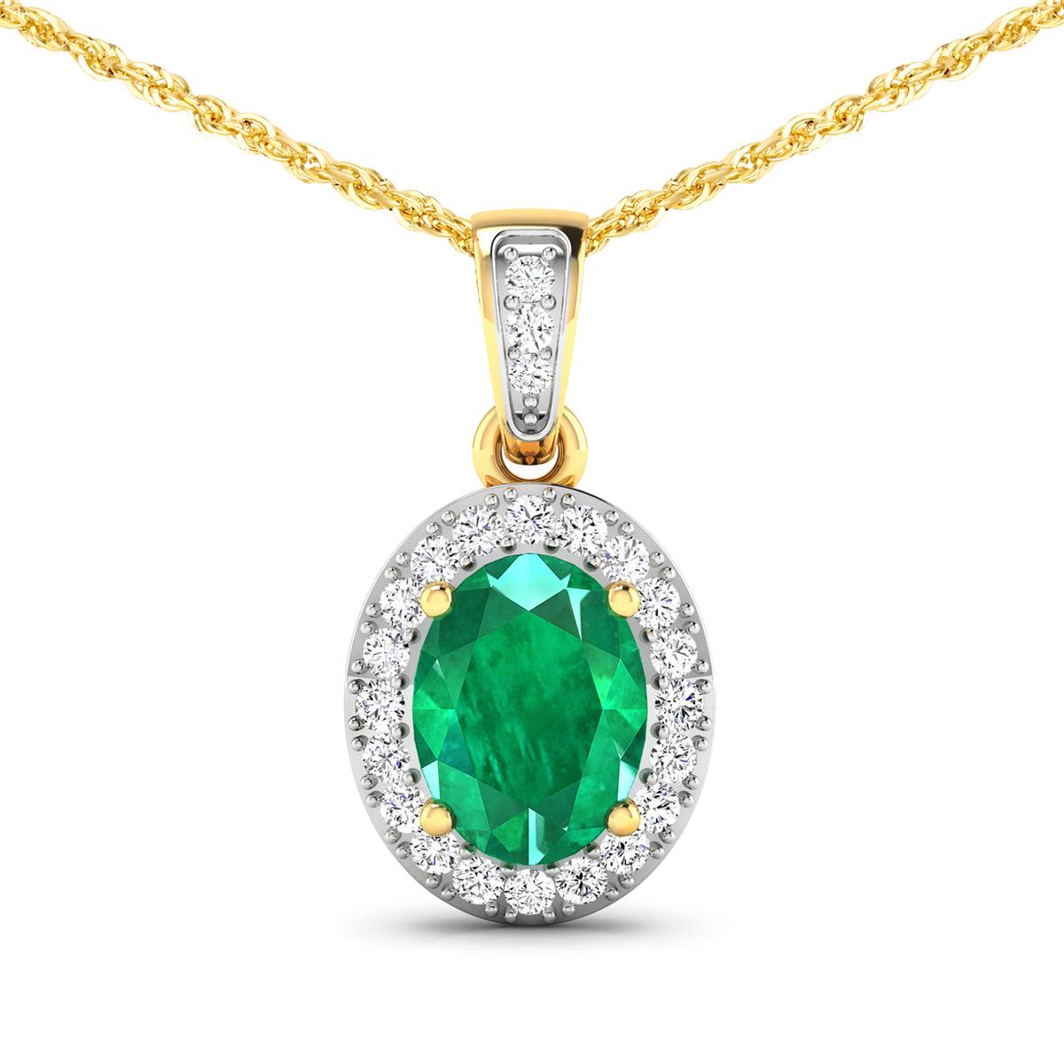 14KT Yellow Gold 1.00ct Zambian Emerald and Diamond Pendant with Chain