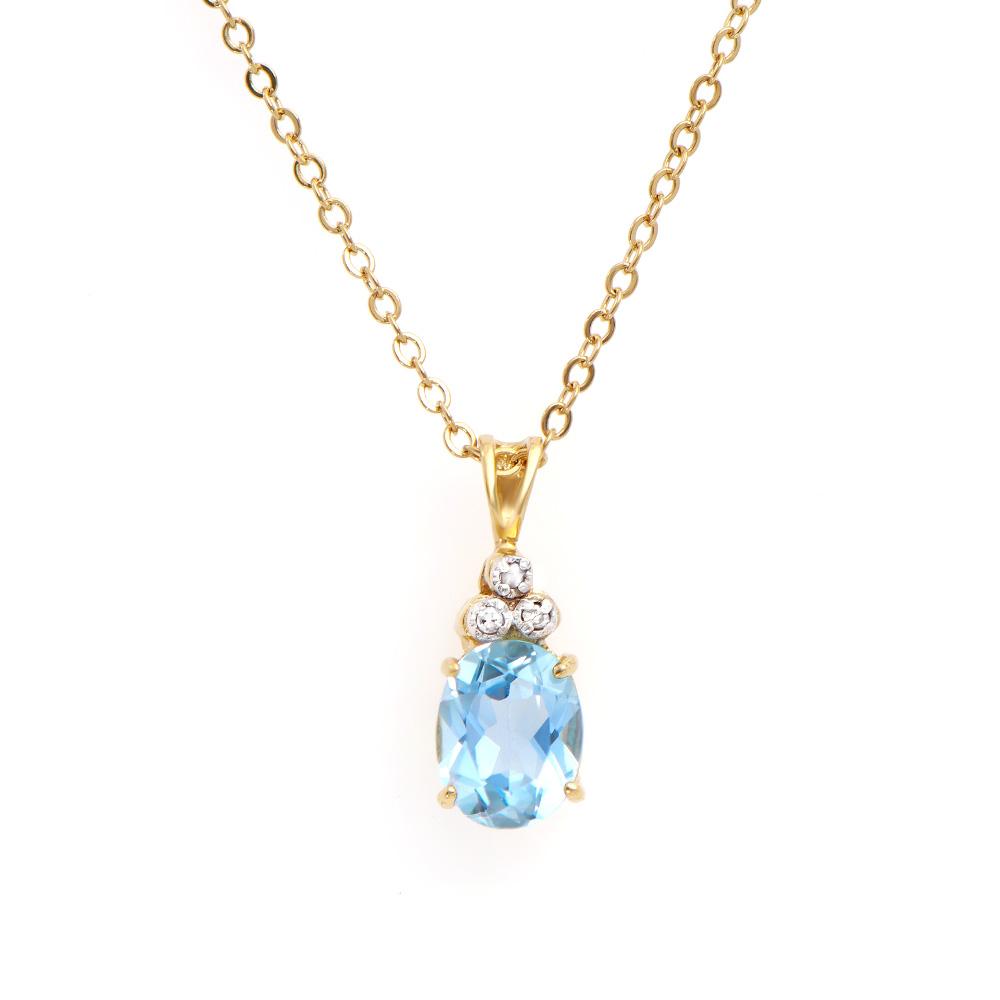 Plated 18KT Yellow Gold 4.35ctw Blue Topaz and Diamond Pendant with Chain