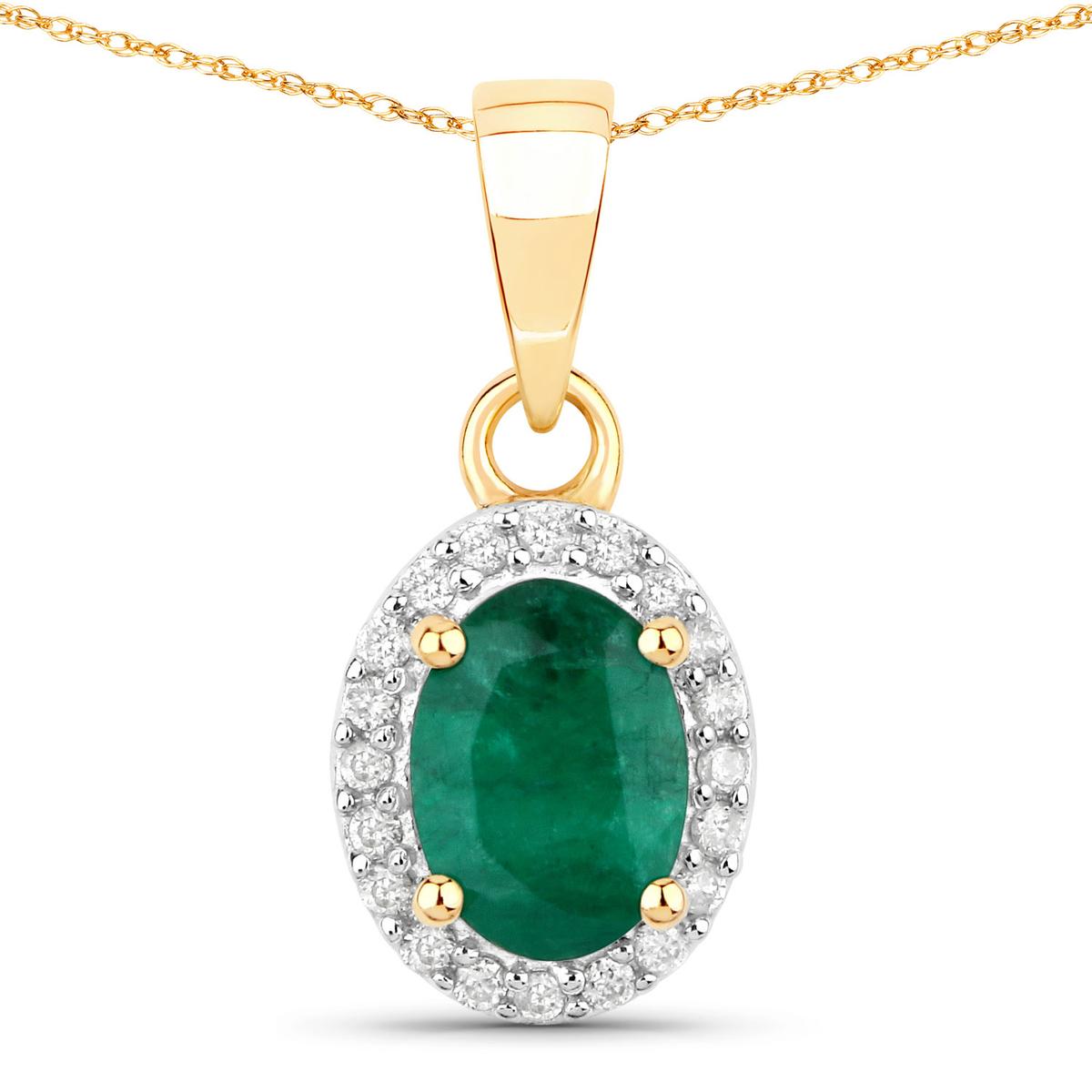 14KT Yellow Gold 0.83ctw Zambian Emerald and White Diamond Pendant