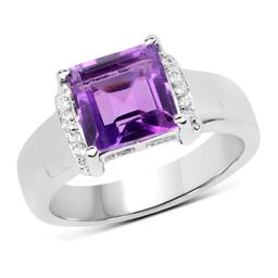 Plated Rhodium 2.5ct Amethyst and White Topaz Ring