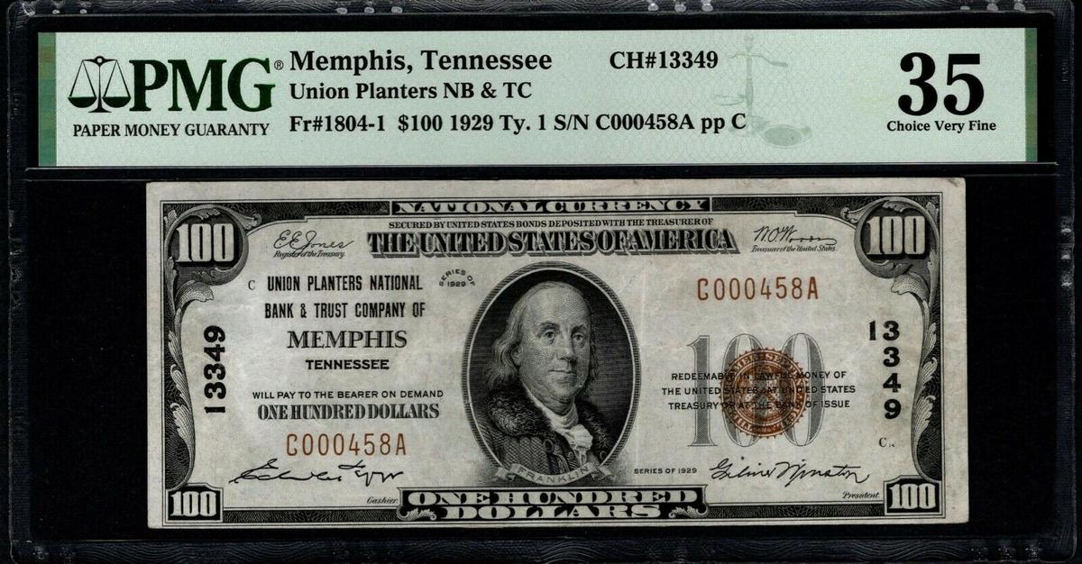 1929 $100 Memphis TN National PMG 35