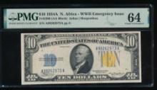 1934A $10 N Africa Silver Certificate PMG 64