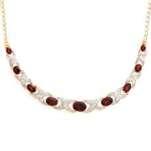 Plated 18KT Yellow Gold 4.86ctw Garnet and Diamond Pendant with Chain