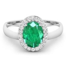 14KT White Gold 1.53ct Zambian Emerald and Diamond Ring