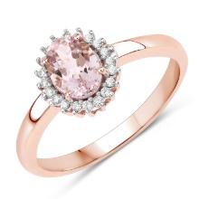 14KT Rose Gold 0.81ctw Morganite and White Diamond Ring