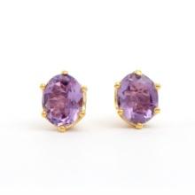 Plated 18KT Yellow Gold 4.25ctw Amethyst Earrings