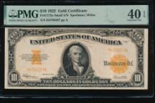1922 $10 Gold Certificate PMG 40EPQ