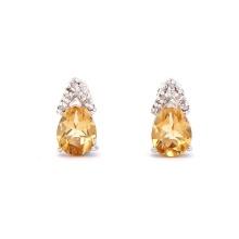 Plated Rhodium 2.06ctw Citrine and Diamond Earrings