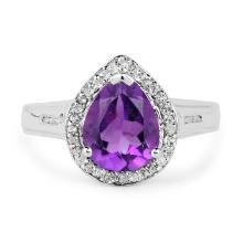 Plated Rhodium 1.45ct Amethyst and White Topaz Ring