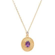 Plated 18KT Yellow Gold 1.04ct Amethyst and Diamond Pendant with Chain