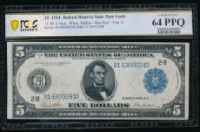 1914 $5 New York FRN PCGS 64PPQ