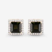 14KT Yellow Gold 1.55ctw Green Tourmaline and White Diamond Earrings