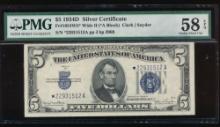 1934D $5 STAR Silver Certificate PMG 58EPQ