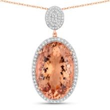 14KT Rose Gold 23.83ct Morganite and Diamond Pendant with Chain