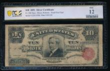 1891 $10 Tombstone Silver Certificate PCGS 12