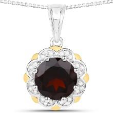 Plated Rhodium 2.25ct Garnet and Diamond Pendant with Chain