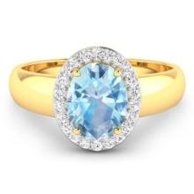 14KT Yellow Gold 1.28ct Aquamarine and Diamond Ring