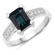 14KT White Gold 1.91ctw Green Tourmaline and White Diamond Ring