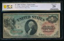 1869 $1 Rainbow Legal Tender Note PCGS 20