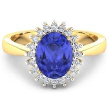 14KT Yellow Gold 1.09ct Tanzanite and Diamond Ring