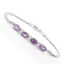 Plated Rhodium 2.75ctw Amethyst and Diamond Bracelet