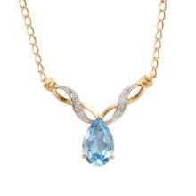 Plated 18KT Yellow Gold 4.75ctw Blue Topaz and Diamond Pendant with Chain