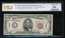 1934A $5 Hawaii FRN PCGS 64