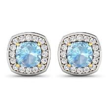 14KT Yellow Gold 1.95ctw Aquamarine and White Diamond Earrings