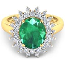 14KT Yellow Gold 3.14ct Zambian Emerald and Diamond Ring