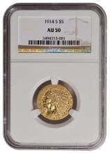 1914-S $5 Indian Head Half Eagle Gold Coin NGC AU50