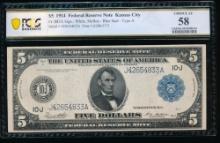 1914 $5 Kansas City FRN PCGS 58