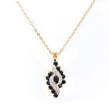 Plated 18KT Yellow Gold 1.50ctw Black Sapphire and Diamond Pendant with Chain