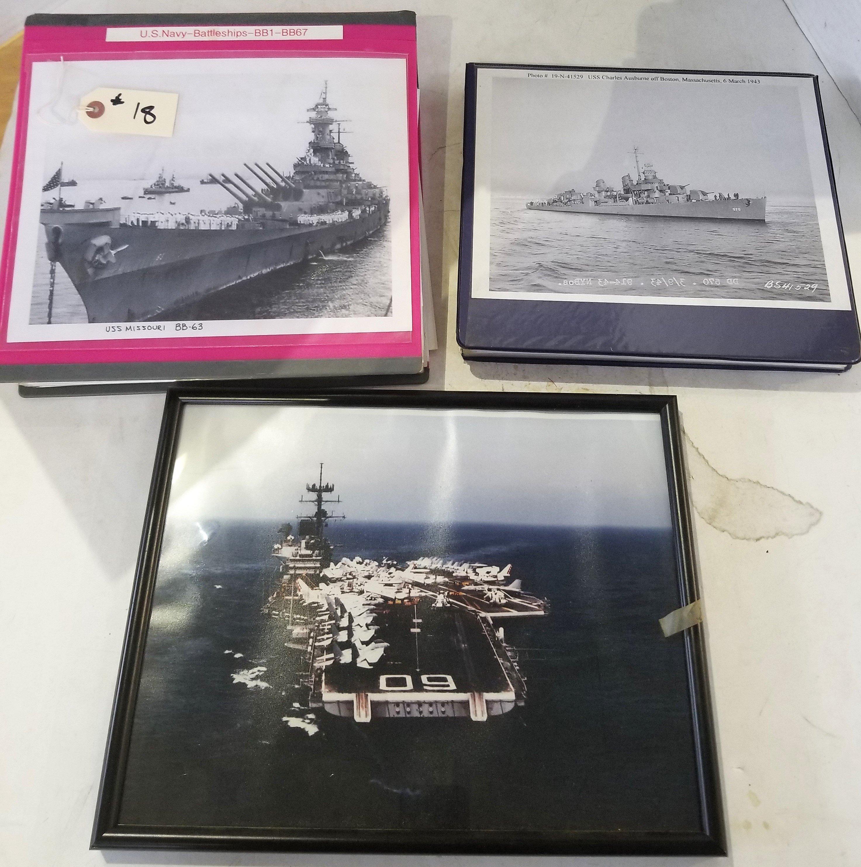 Two (2) U.S. Navy Photo Albums (8"X10" Photos) and One (1) Framed Photo of an Aircraft Carrier