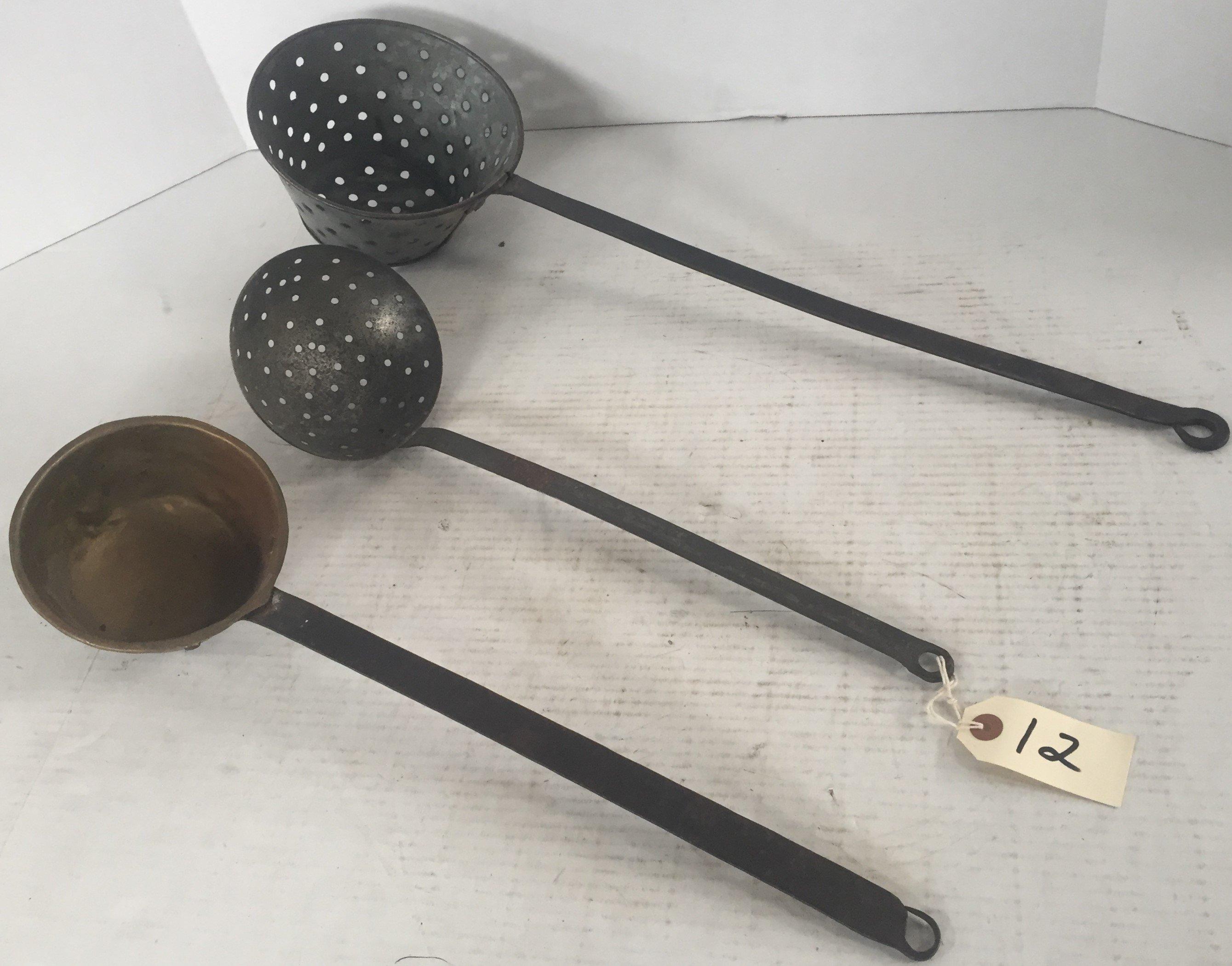 LOT OF 3. EARLY METAL LADLES.