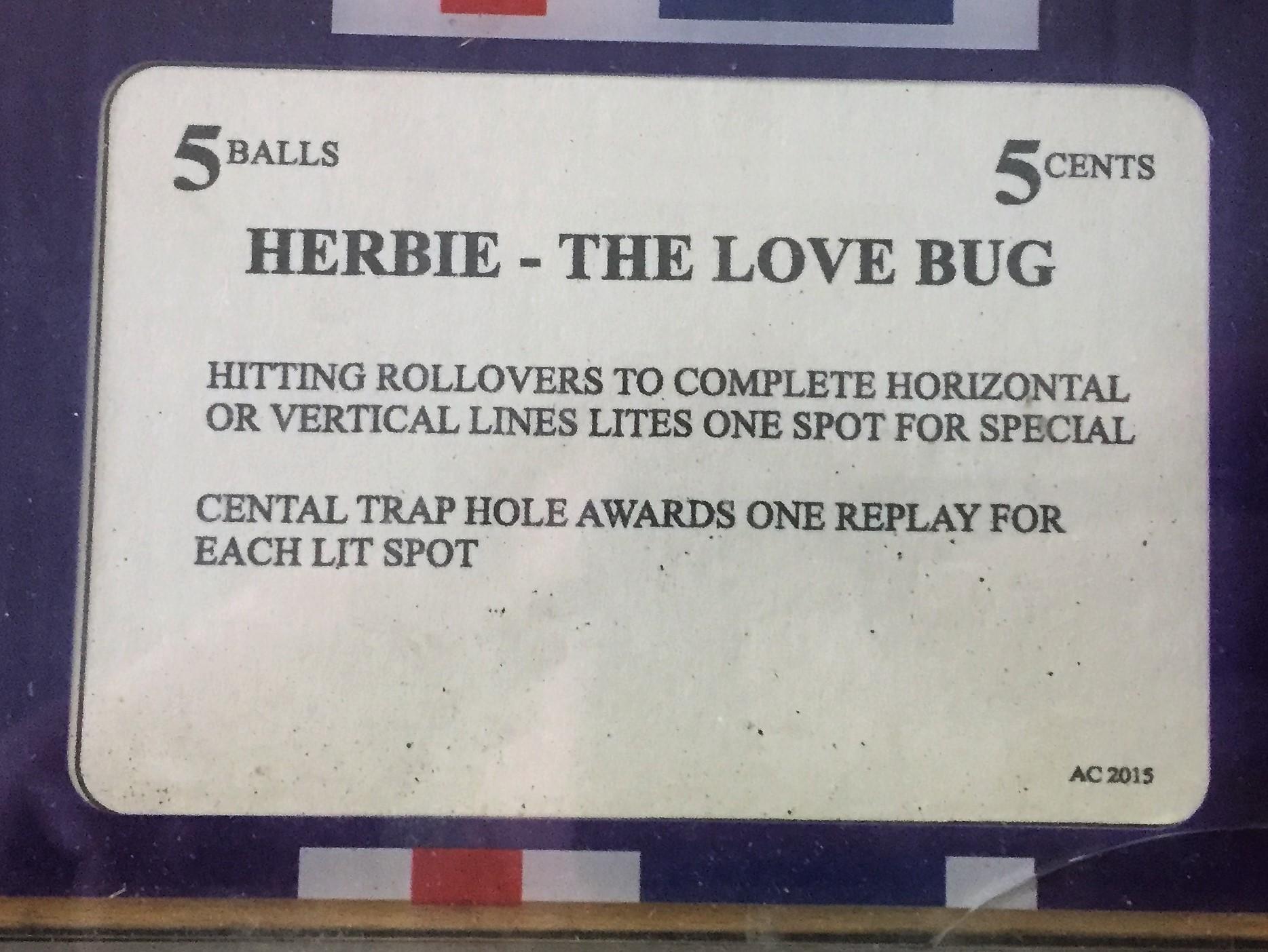 Herbie The Love Bug Pinball Machine