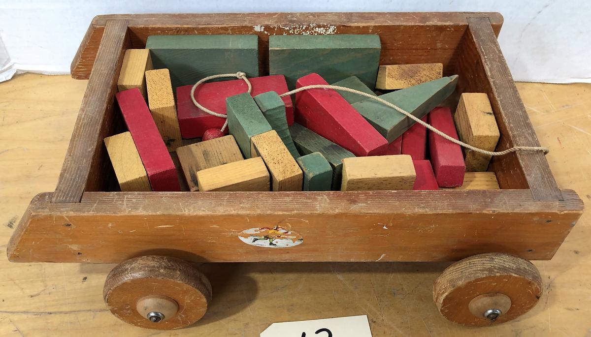 Vintage Toy Wooden Blocks & Wagon