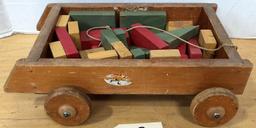 Vintage Toy Wooden Blocks & Wagon