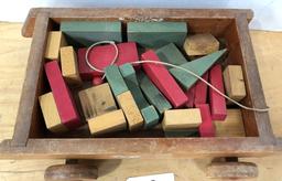 Vintage Toy Wooden Blocks & Wagon