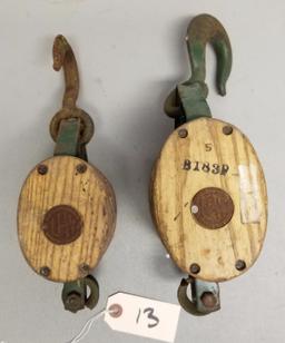 Pair of Wooden Pulleys marked V.W.