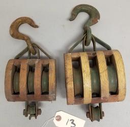 Pair of Wooden Pulleys marked V.W.