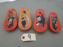 (4) Vintage Tin Halloween Noise Makers