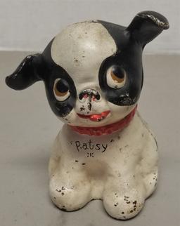 Vintage Cast Iron "Patsy"Puppy coin bank,